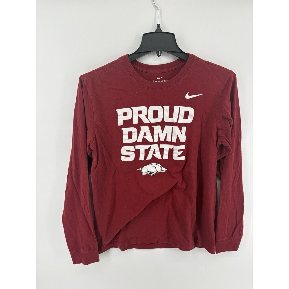 Nike Men’s Arkansas Razorback Red Long Sleeve Proud Damn State Shirt Size Medium